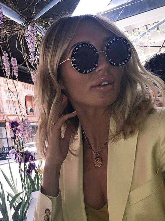 Gucci GG0113S 001 Sunglasses Black Gold Round Frame, Grey Gradient Lenses main image 14